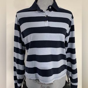 Brandy Melville John Galt Women’s Long Sleeve Cropped blue striped Shirt Sz sm